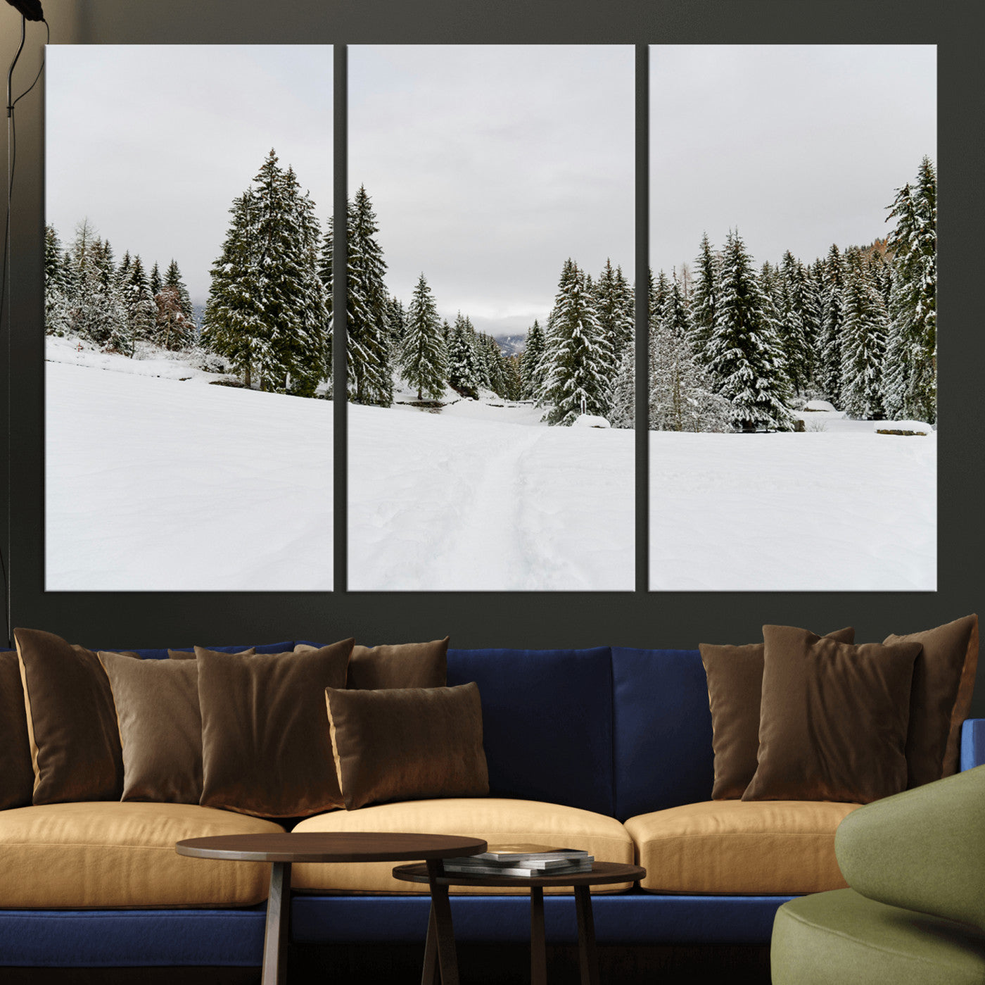 24581417-MGV-CV-36X24-Frosty Pines Wall Art Canvas Print, Framed Silent Snowfall Art Picture Print, Cozy Cabin Vibes Perfect Nordic Minimalist Decor