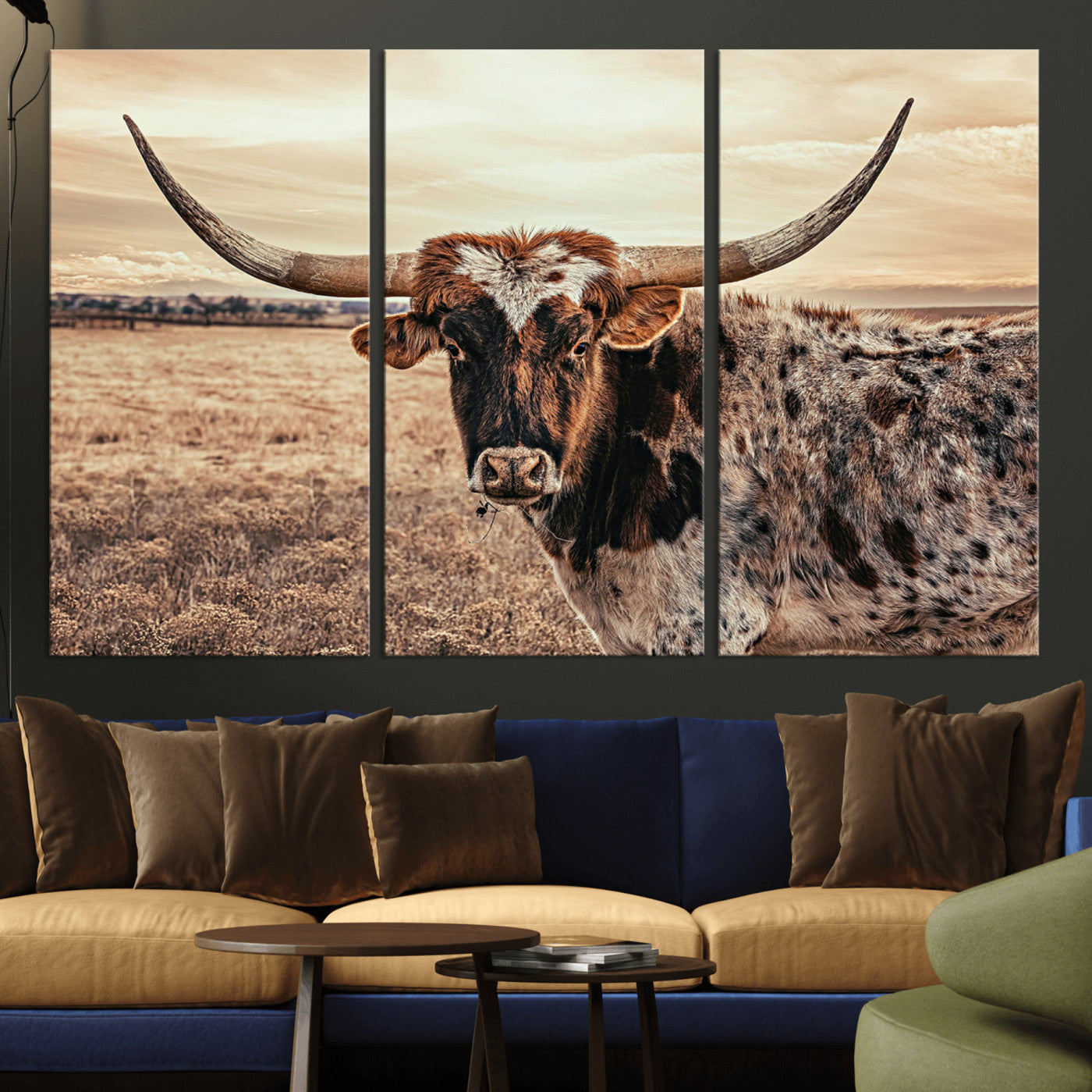 95745718-MGV-CV-36X24-Texas Longhorn Wall Art – Western Cattle Photography Canvas Print, Rustic Ranch Animal Artwork Country Farmhouse Decor for Living