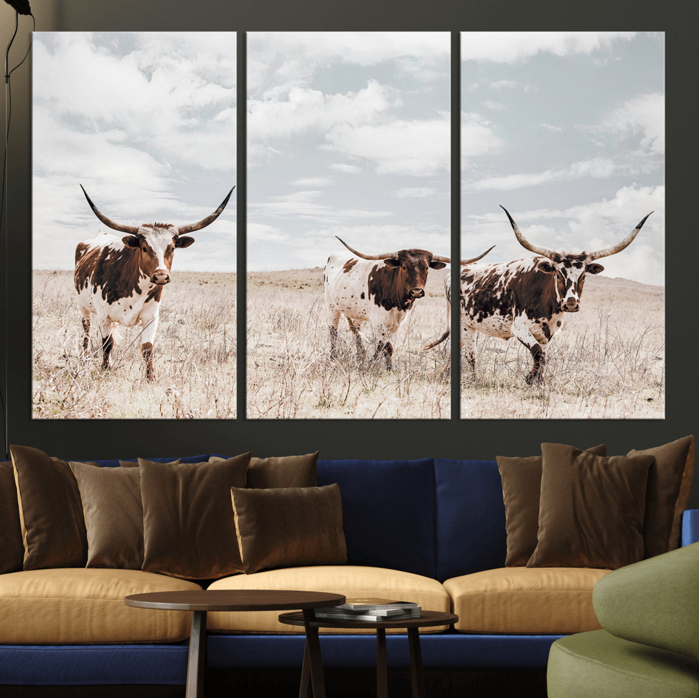 65621083-MGV-CV-36X24-Texas Longhorn Wall Art – Rustic Western Cattle Canvas Print, Southwestern Ranch Photography Decor for Living Room, Office,