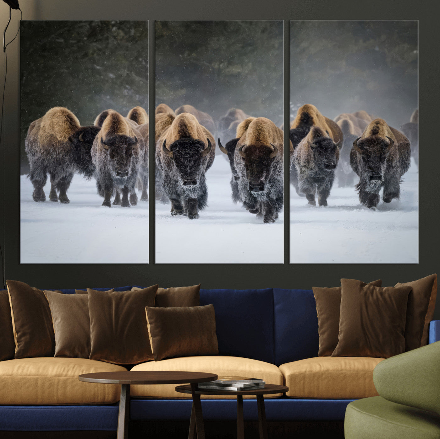 30332489-MGV-CV-36X24-Winter Bison Herd Wall Art – Powerful Buffalo Canvas Print, Rustic Wildlife Photography Decor for Farmhouse, Cabin, Lodge, Living