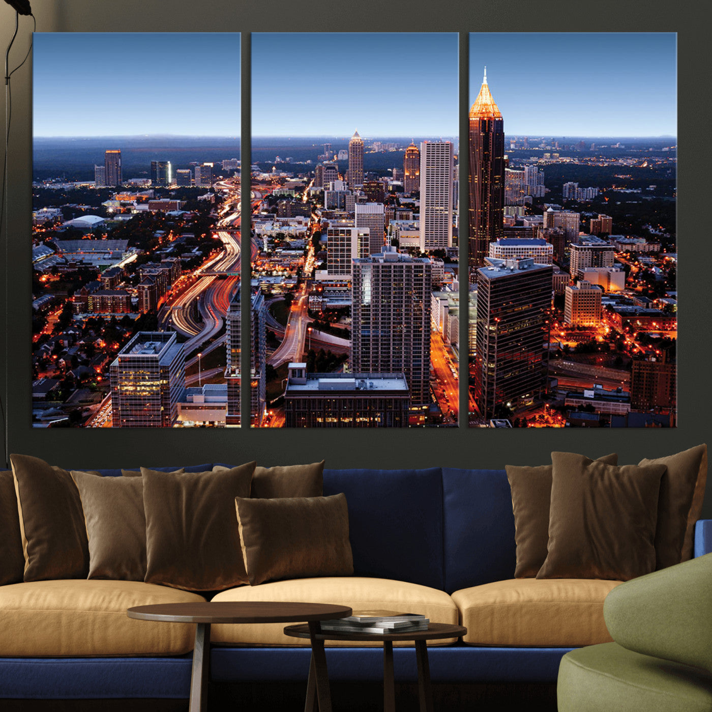 81886632-MGV-CV-36X24-Atlanta Skyline Wall Art – Vibrant City Lights Canvas Print, Modern Urban Cityscape Decor for Living Room, Office, or Apartment