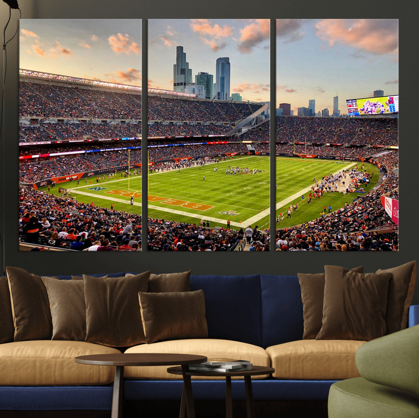 55377093-MGV-CV-36X24-Soldier Field Wall Art – Panoramic Chicago Bears Football Stadium Canvas Print, Game Day Sports Decor for Man Cave, Bar, Office,