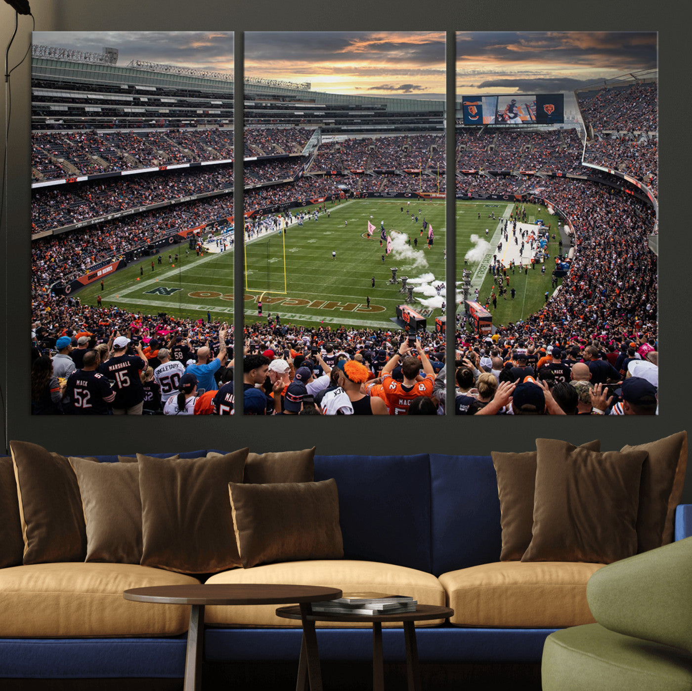87578930-MGV-CV-36X24-Soldier Field Wall Art – Chicago Bears Football Stadium Sunset Canvas Print, Game Day Sports Decor for Man Cave, Bar, Office, or