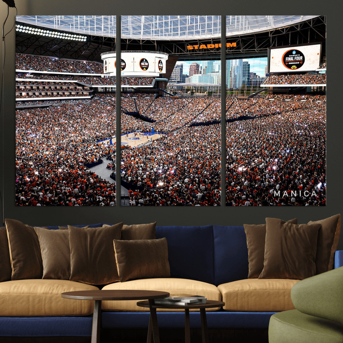 38616413-MGV-CV-48X32-3P-Chicago Dome Stadium Wall Art – Futuristic Basketball Final Four Arena Canvas Print, Modern Sports Fan Decor for Man Cave or