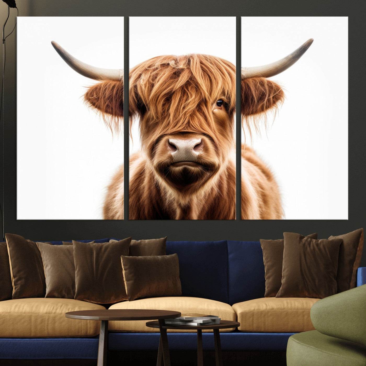 637908607-MGV-FC-93X47-3P_Black-Highland Cow Wall Art Print – Rustic Farmhouse Animal Portrait, Scottish Highland Cattle Canvas, Modern Country Wall Decor for