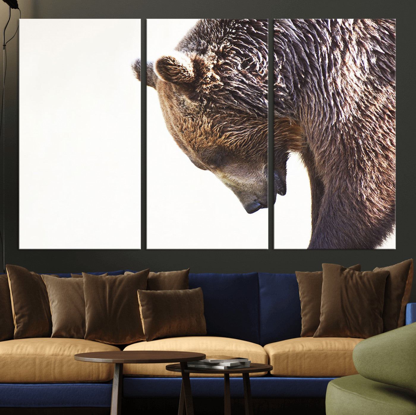14405507-MGV-CV-36X24-Grizzly Bear Canvas Wall Art – Framed Wildlife Nature Decor, Large Brown Bear Profile Canvas Print for Living Room, Office, or