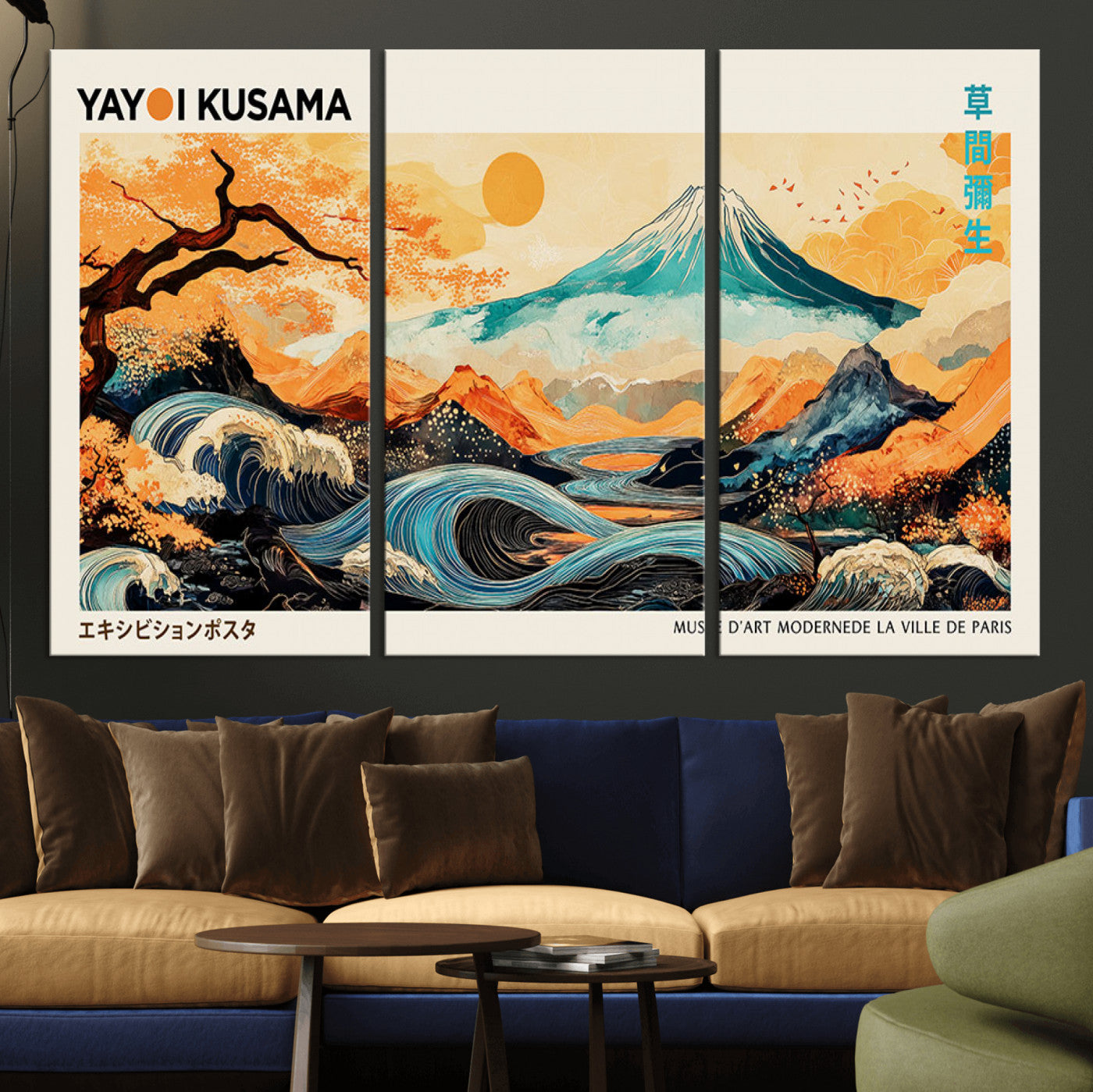 94085549-MGV-CV-36X24-Japanese Wave and Mountain Wall Art – Panoramic Abstract Landscape Canvas Print, Asian Inspired Nature Decor for Living Room,