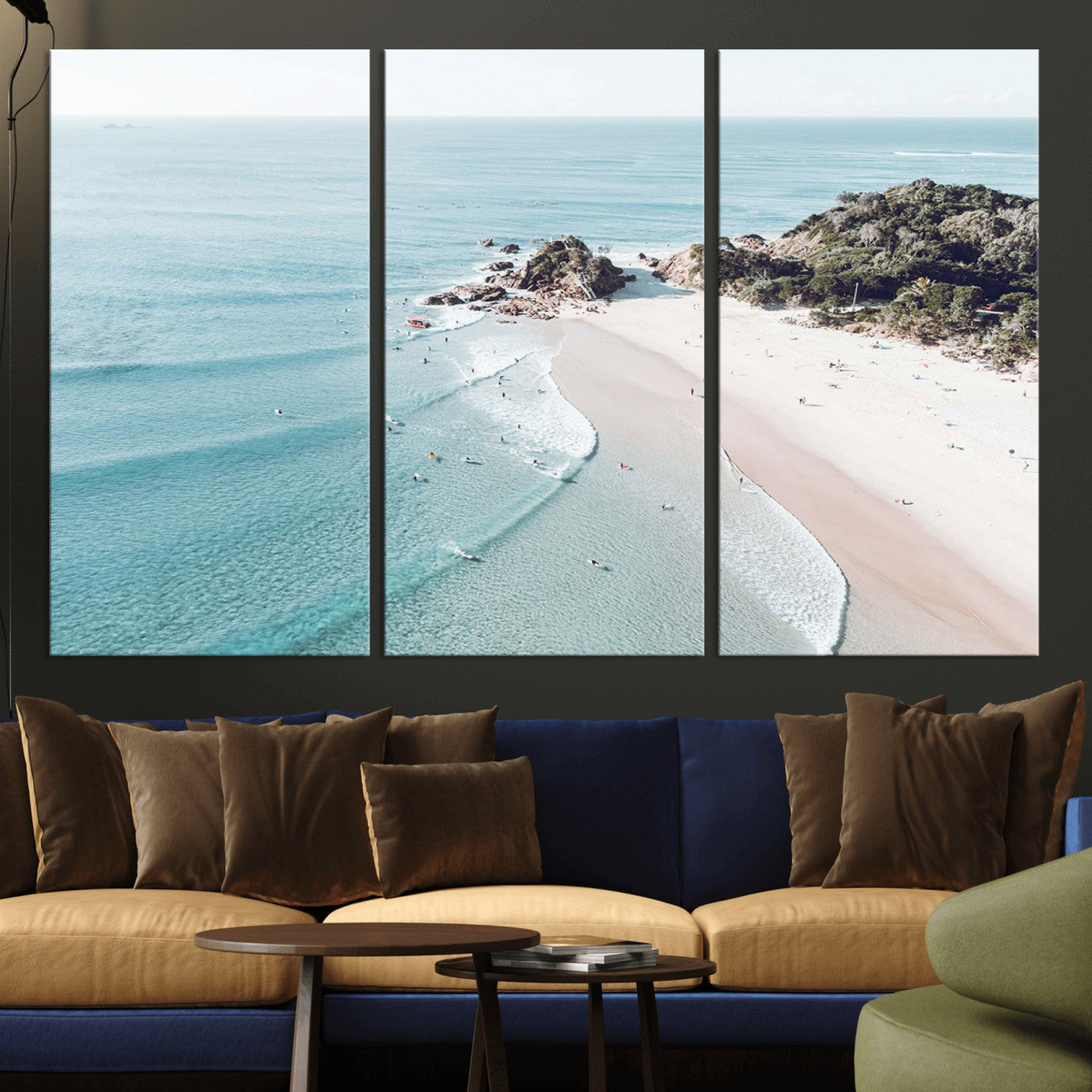 79395467-MGV-CV-36X24-Coastal Wall Art – Aerial Beach Canvas Print, Ocean Waves and Sandy Shore Photography Decor for Bedroom, Living Room, Office,