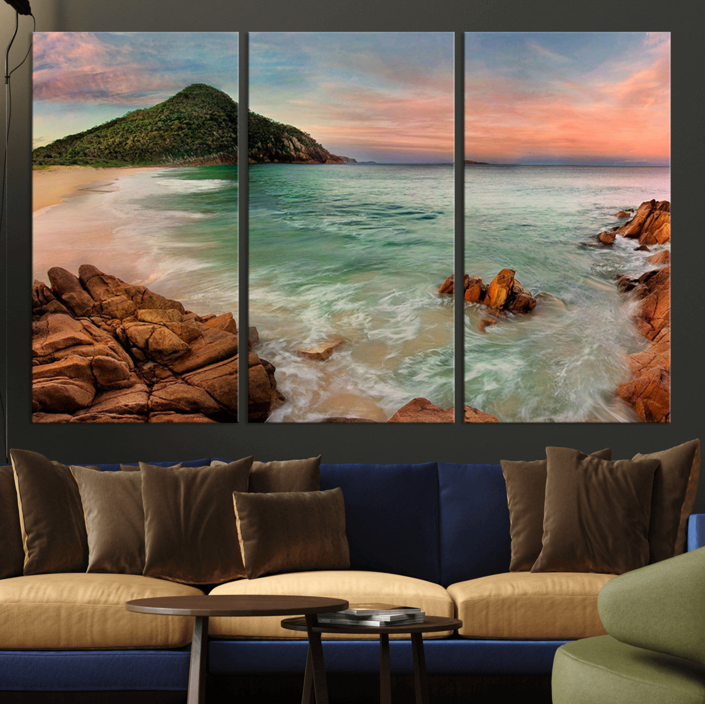 53831025-MGV-CV-36X24-Coastal Landscape Wall Art – Tropical Beach Ocean Canvas Print, Sunset Mountain View Photography Decor for Living Room, Bedroom,