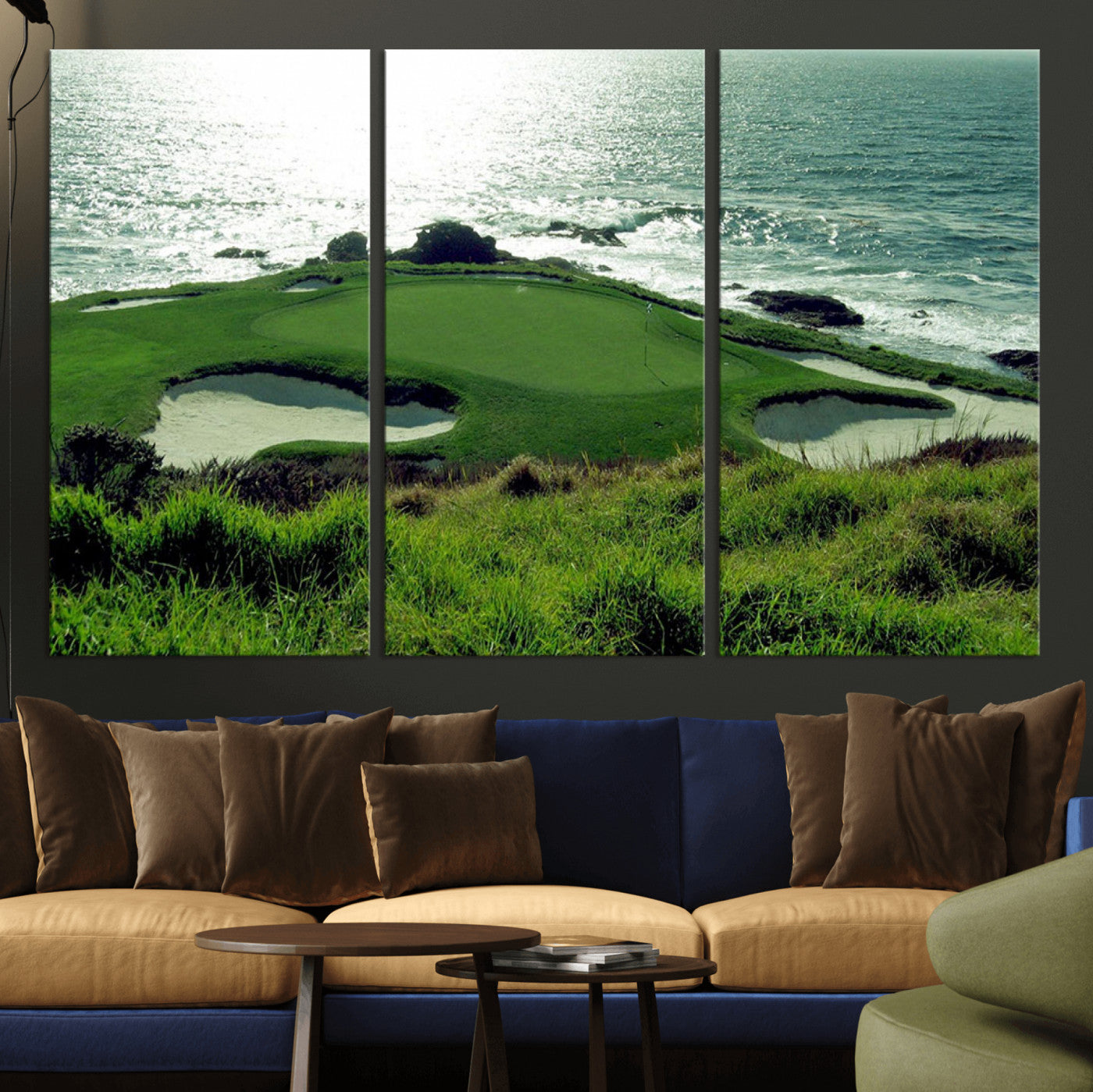 48473947-MGV-CV-36X24-Ocean Golf Course Wall Art – Panoramic Green Fairway Canvas Print, Coastal Golf Landscape Photography Sports Decor for Office, Man