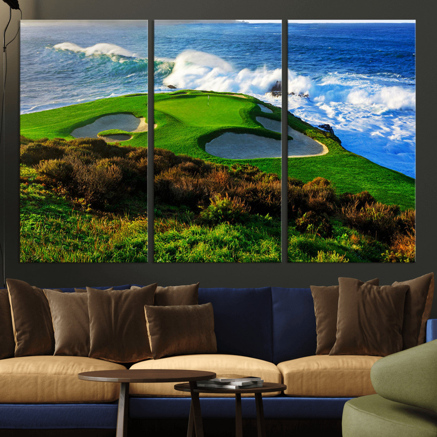 34181847-MGV-CV-36X24-Coastal Golf Course Wall Art – Panoramic Ocean Fairway Canvas Print, Scenic Sports Photography Decor for Office, Man Cave, Living