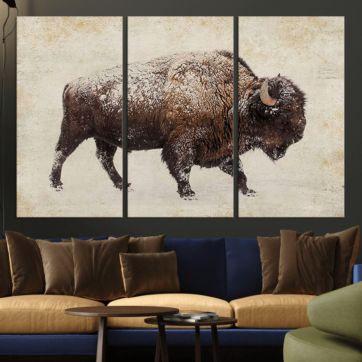 54810031-MGV-CV-36X24-Western Wall Art – Snow Covered Bison Canvas Print, Rustic Wildlife Photography Decor for Bedroom, Living Room, Office, Lodge,