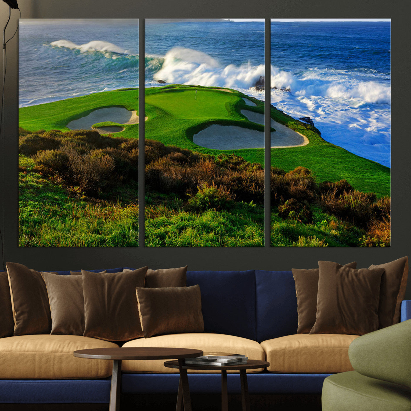13644055-MGV-CV-36X24-Golf Wall Art – Oceanfront Green Canvas Print, Scenic Coastal Course Photography Decor for Bedroom, Living Room, Office, Sports