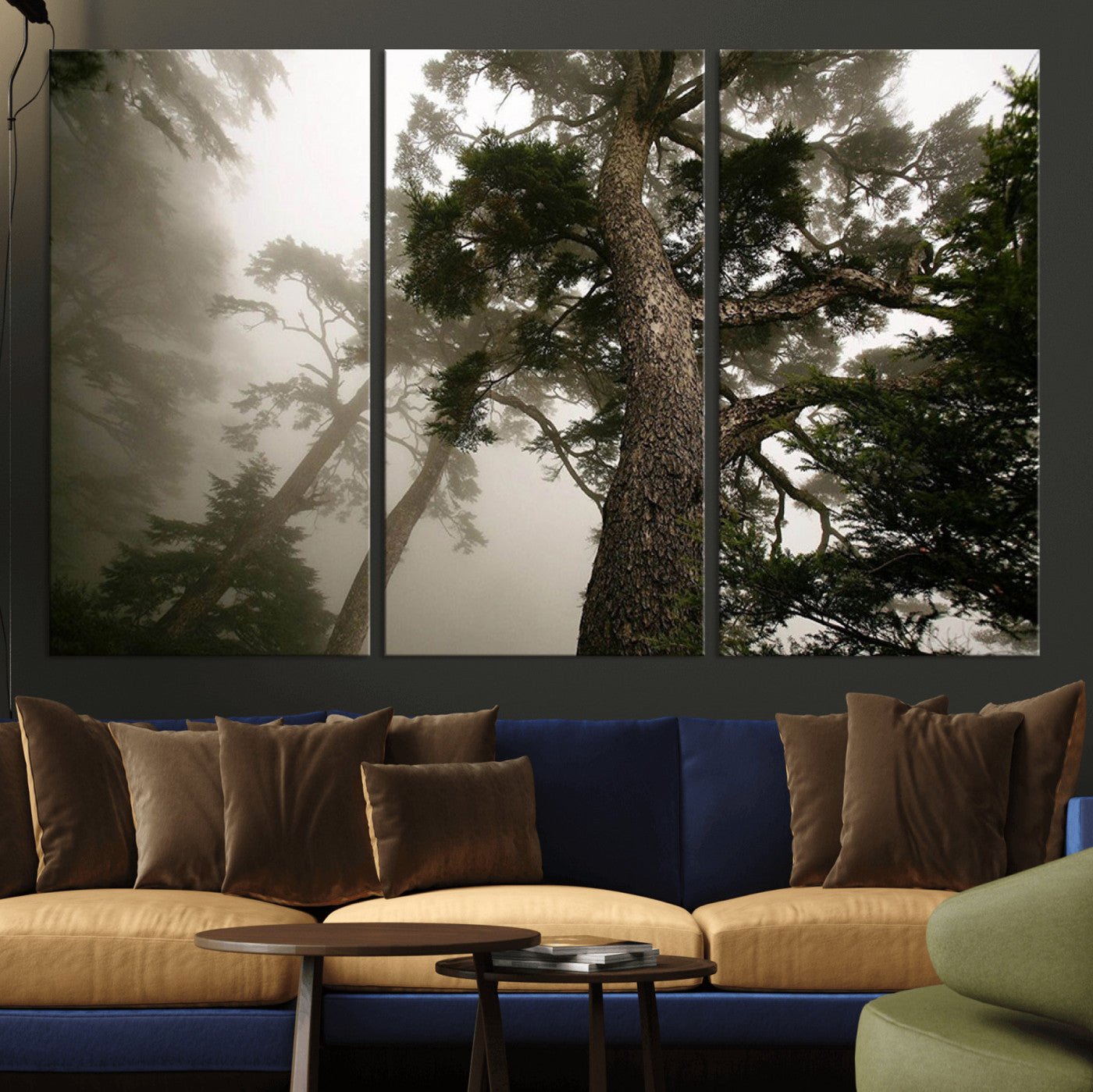 87969493-MGV-CV-36X24-Forest Wall Art – Misty Tall Trees Canvas Print, Dramatic Woodland Photography Decor for Bedroom, Living Room, Office, Cabin,