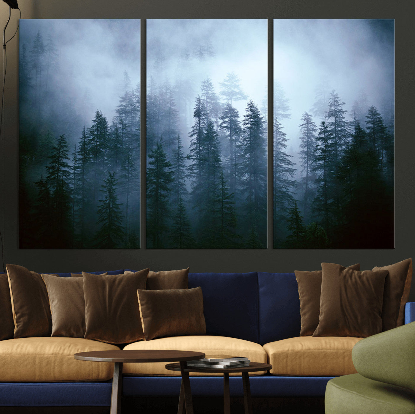 93439624-MGV-CV-36X24-Forest Wall Art – Misty Pine Trees Canvas Print, Moody Nature Photography Decor for Bedroom, Living Room, Office, Cabin, Lodge or