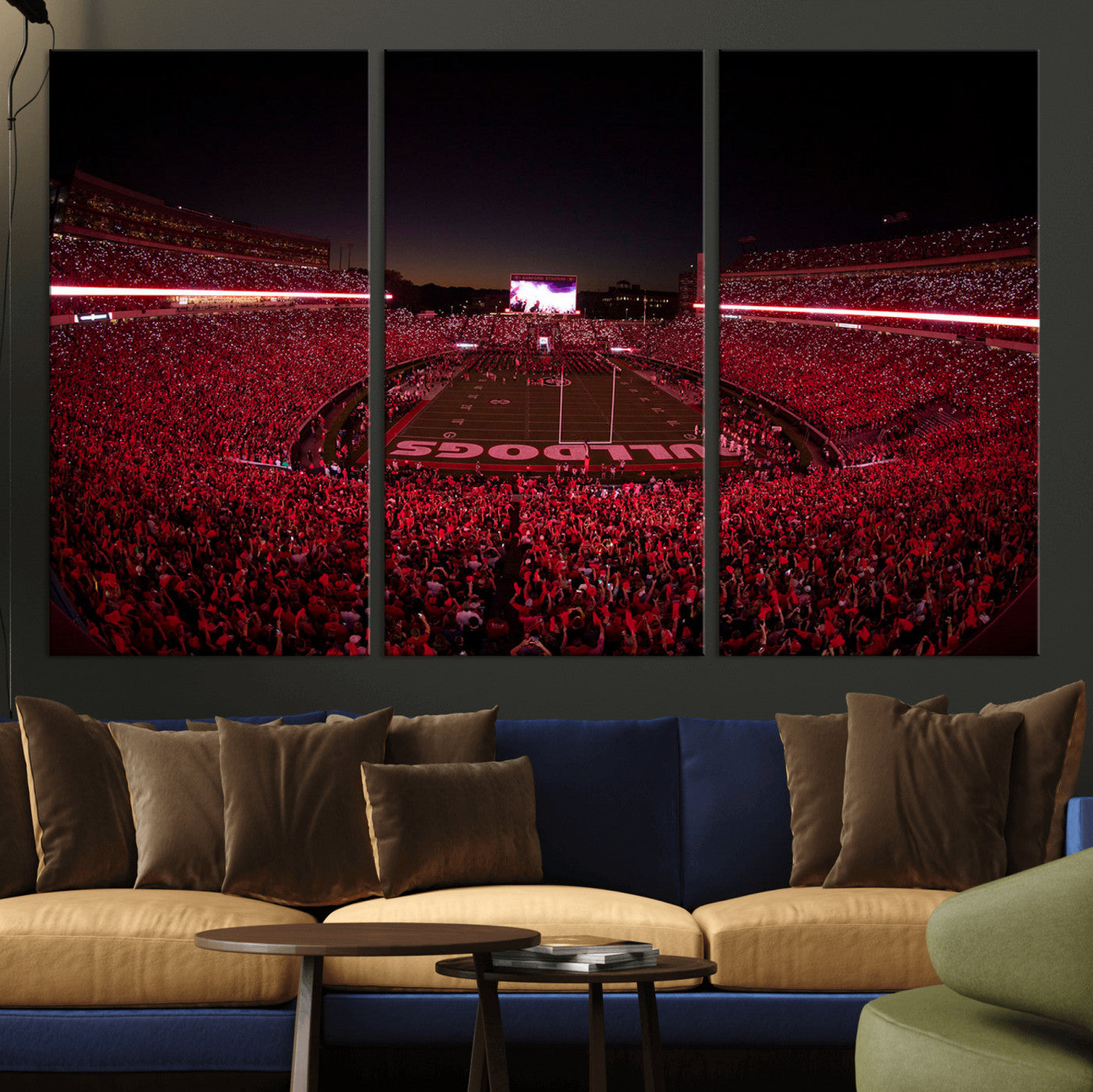 38331045-MGV-CV-36X24-Sanford Stadium Wall Art – Georgia Bulldogs Football Red Night Game Canvas Print, Electric College Sports Decor for Man Cave or