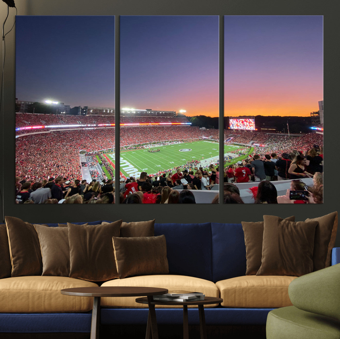 25139565-MGV-CV-36X24-Sanford Stadium Wall Art – Georgia Bulldogs Football Sunset Panorama Canvas Print, College Game Day Decor for Man Cave, Bar, or