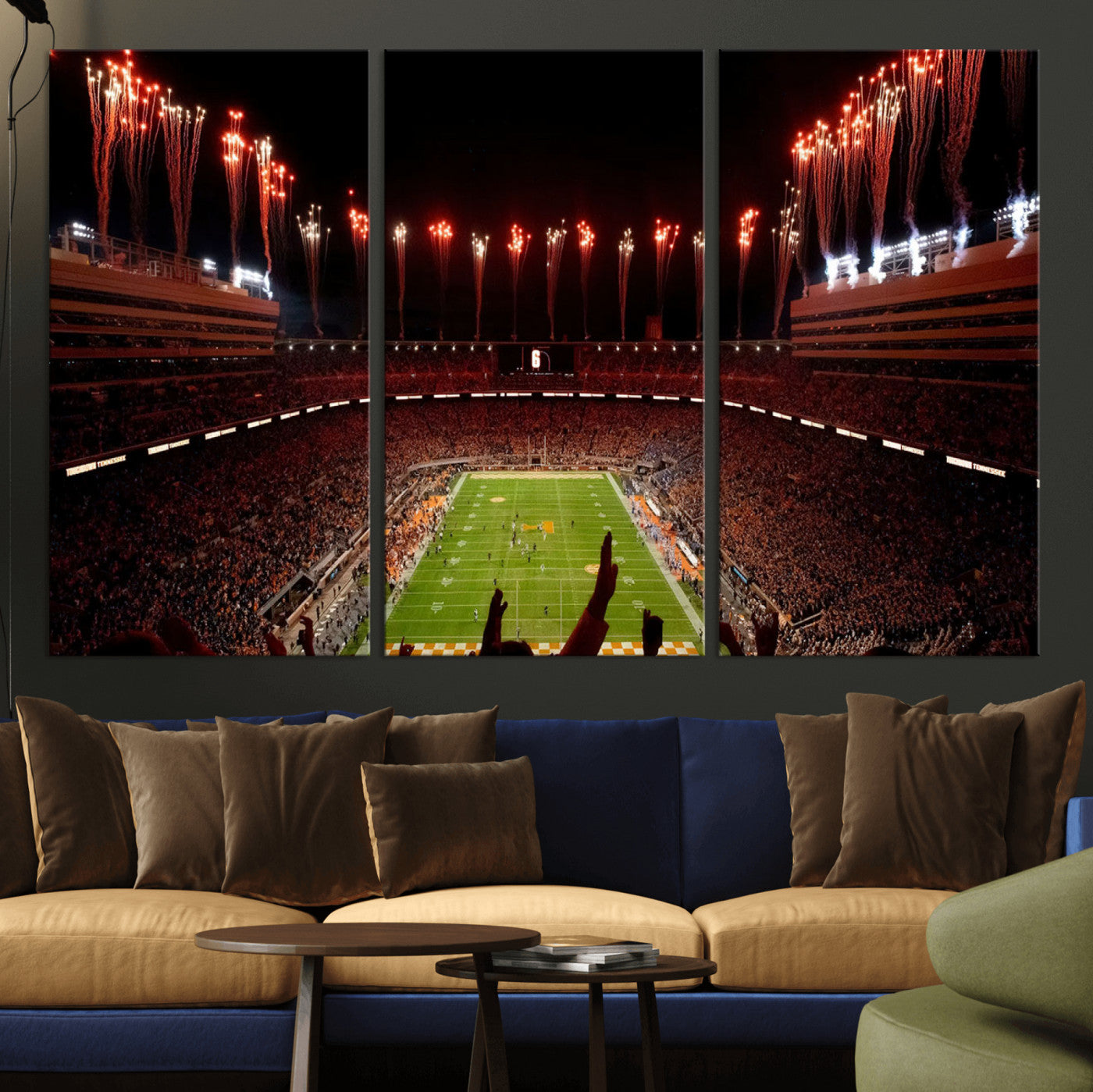 73358115-MGV-CV-36X24-Neyland Stadium Wall Art – Panoramic Tennessee Volunteers Night Game Canvas Print, Fireworks Football Celebration Sports Decor for