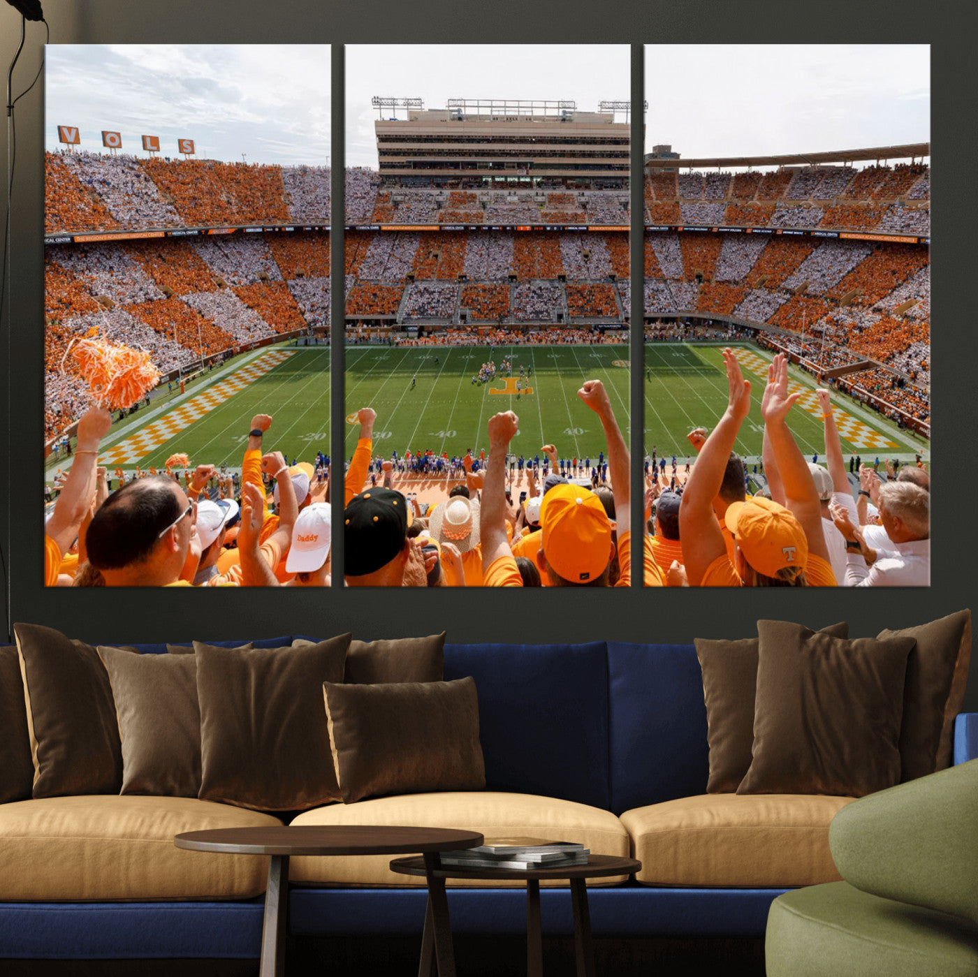 76011417-MGV-CV-48X32-3P-Neyland Stadium Wall Art – Panoramic Tennessee Volunteers Checkerboard Crowd Canvas Print, Day Game Football Celebration Sports