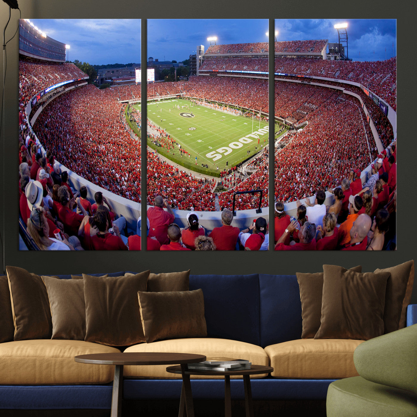 10244378-MGV-CV-36X24-Sanford Stadium Wall Art – Panoramic Georgia Bulldogs Day Game Football Canvas Print, Game Day Crowd Sports Decor for Office, Man