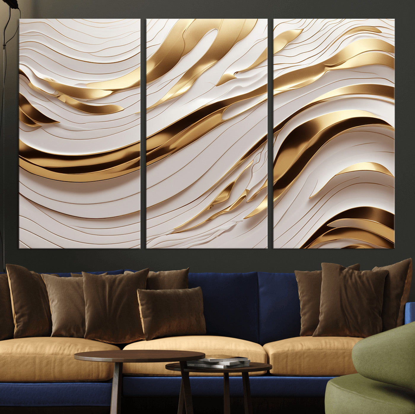41237-MGV-CV-36X24-Gold Waves Wall Art Canvas Print, Framed Elegant Flow Art Picture Print, Luxury Layers Perfect Minimal Luxe Decor Artwork