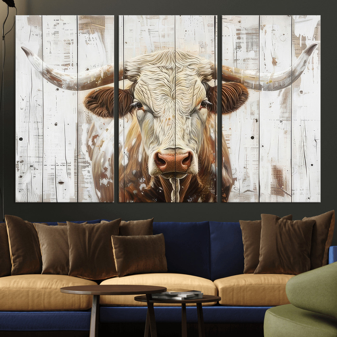 10840-MGV-CV-36X24-Texas Longhorn Wall Art Canvas Print, Framed Rustic Bull Art Picture Print, Western Cattle Perfect Rustic Western Decor Artwork