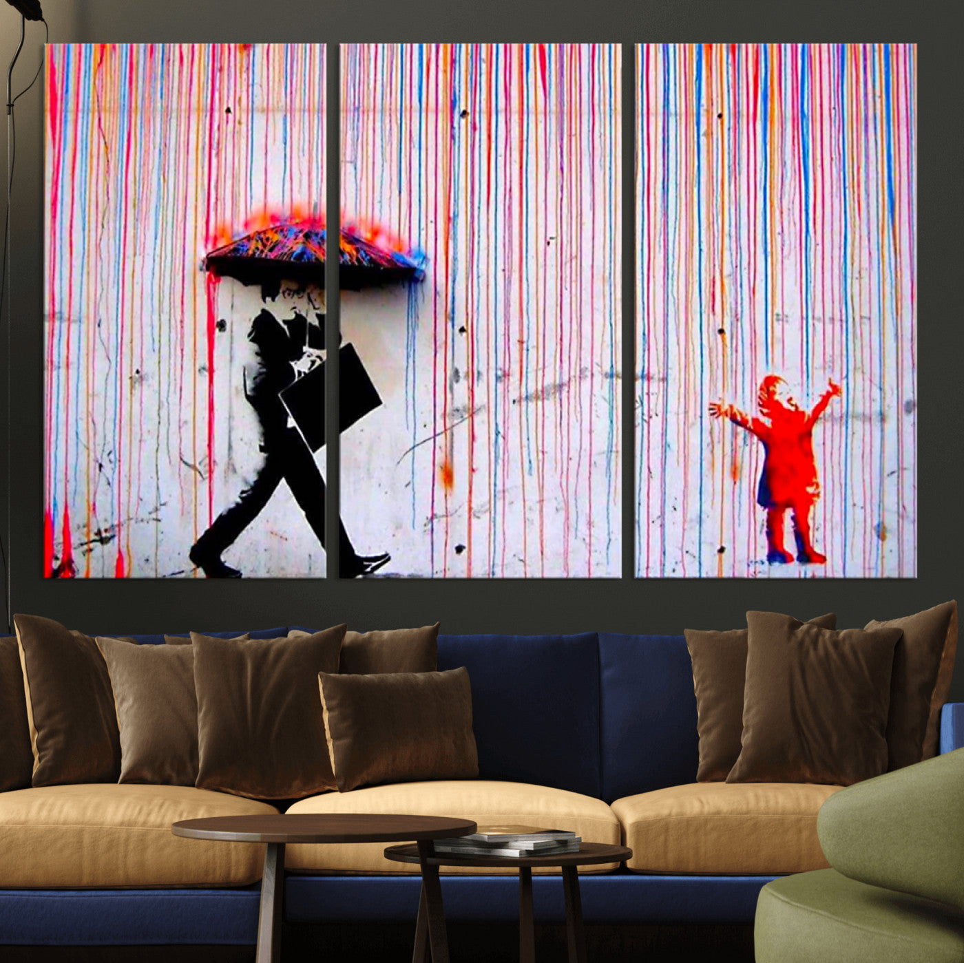 69505-MGV-CV-48X32-3P-Graffiti Girl Wall Art Canvas Print, Framed Urban Contrast Art Picture Print, Vibrant Graffiti Perfect Urban Pop Decor Artwork