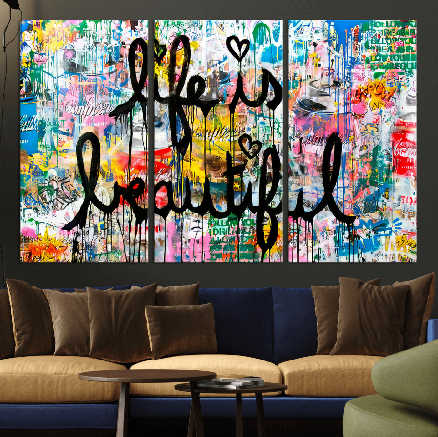 36856-MGV-CV-36X24-Life Is Beautiful Wall Art – Colorful Graffiti Canvas Print, Modern Street Style Artwork, Inspirational Decor for Living Room,