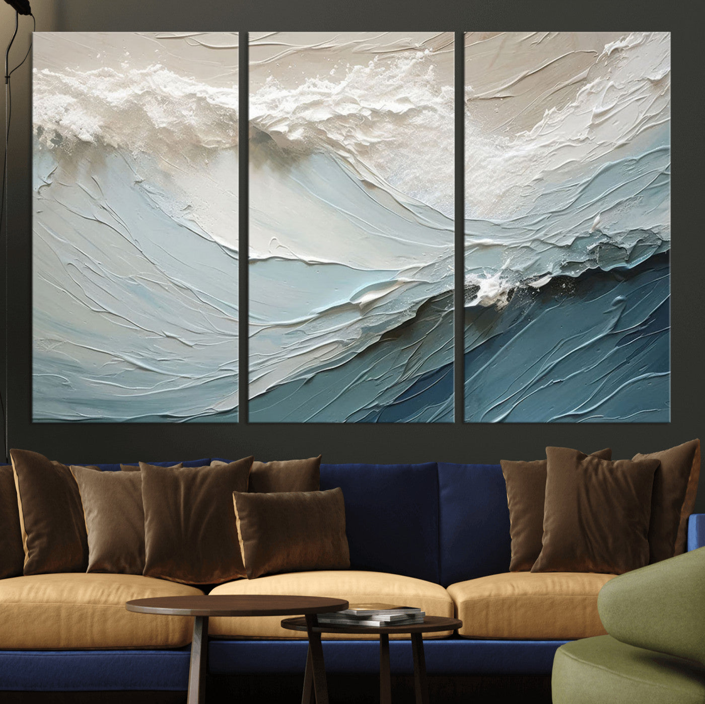 53646-MGV-CV-36X24-Ocean Wave Wall Art Canvas Print, Framed Textured Seascape Art Picture Print, Modern Ocean Perfect Minimal Coastal 2/2 Decor