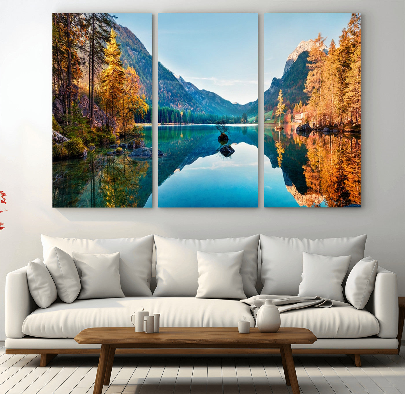 32962-MGV-CV-36X24-Mountain Lake Wall Art – Tranquil Autumn Landscape Canvas Print, Nature Reflection Decor for Living Room, Bedroom, Office or Cabin