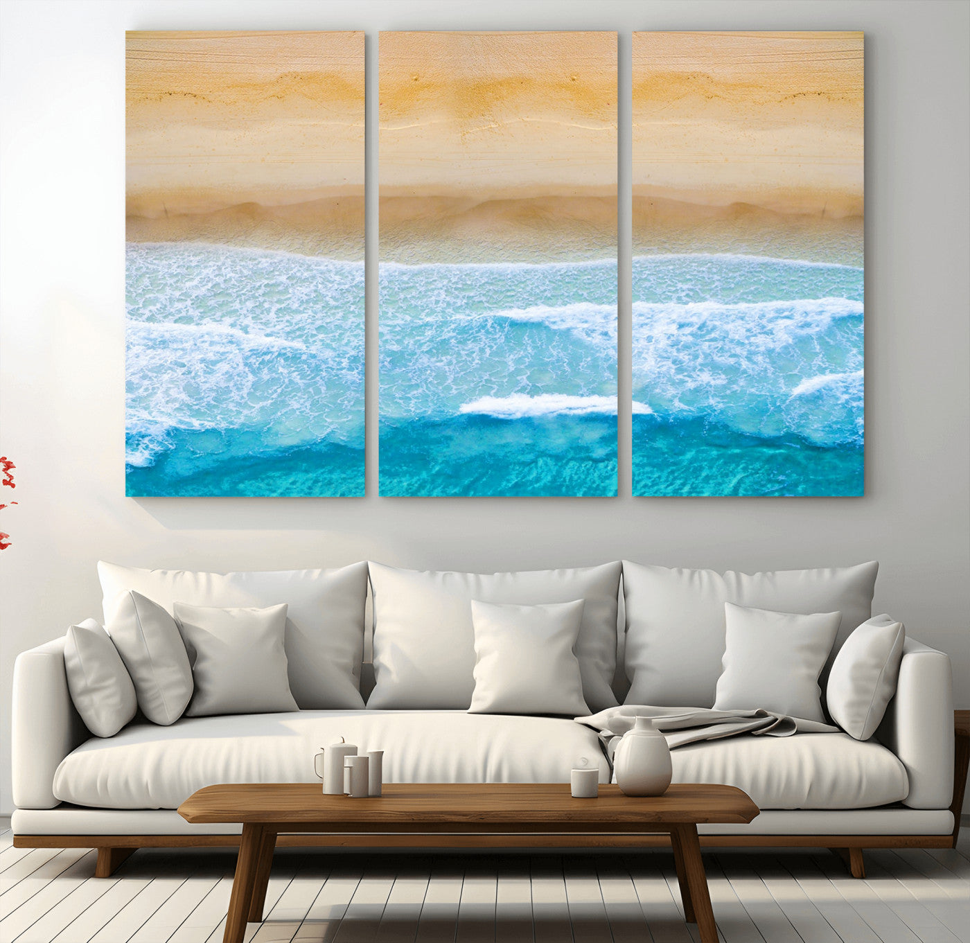 43046-MGV-CV-36X24-Aerial Beach Wall Art – Serene Ocean Waves & Sandy Shore Canvas Print, Coastal Home Decor for Living Room, Bedroom or Office