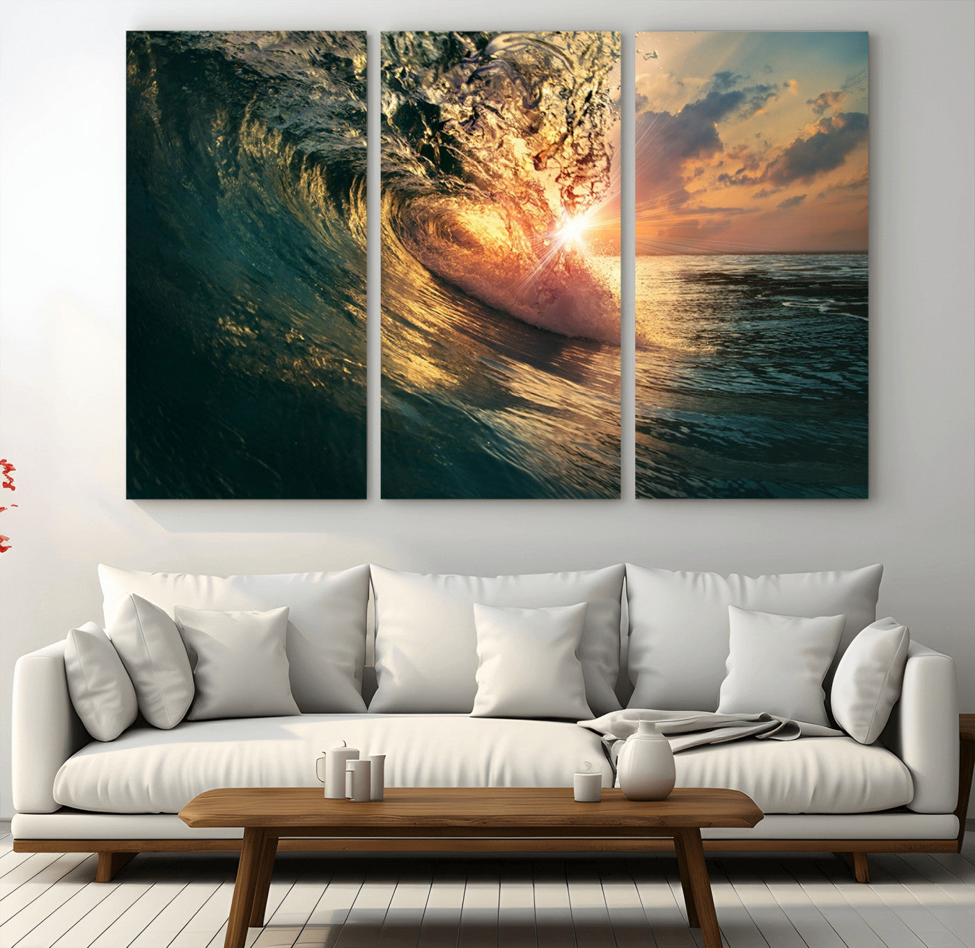 55359-MGV-CV-36X24-Radiant Ocean Wave Wall Art – Panoramic Surf Canvas Print, Vibrant Sunset Beach Decor for Home, Office or Man Cave