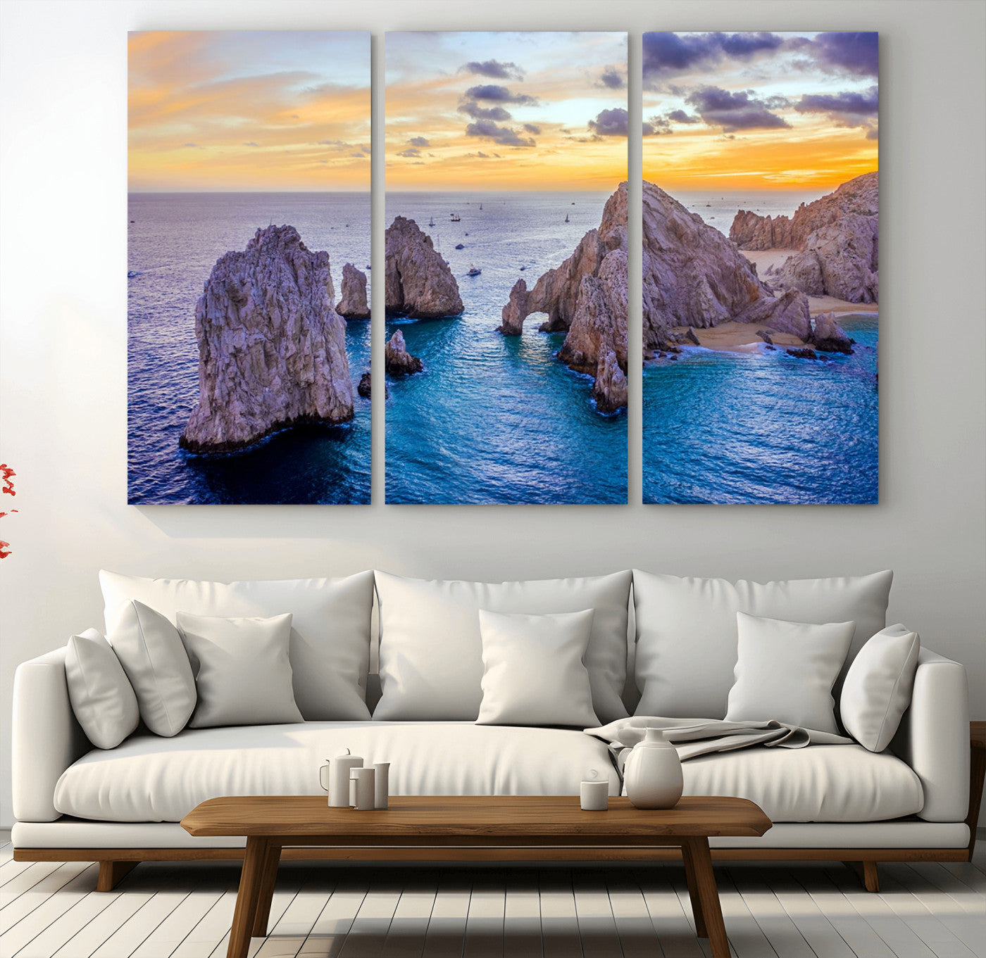 72955-MGV-CV-36X24-Ocean Rock Formation Wall Art – Sunset Coastal Seascape Print, Beach Landscape Decor for Living Room or Office