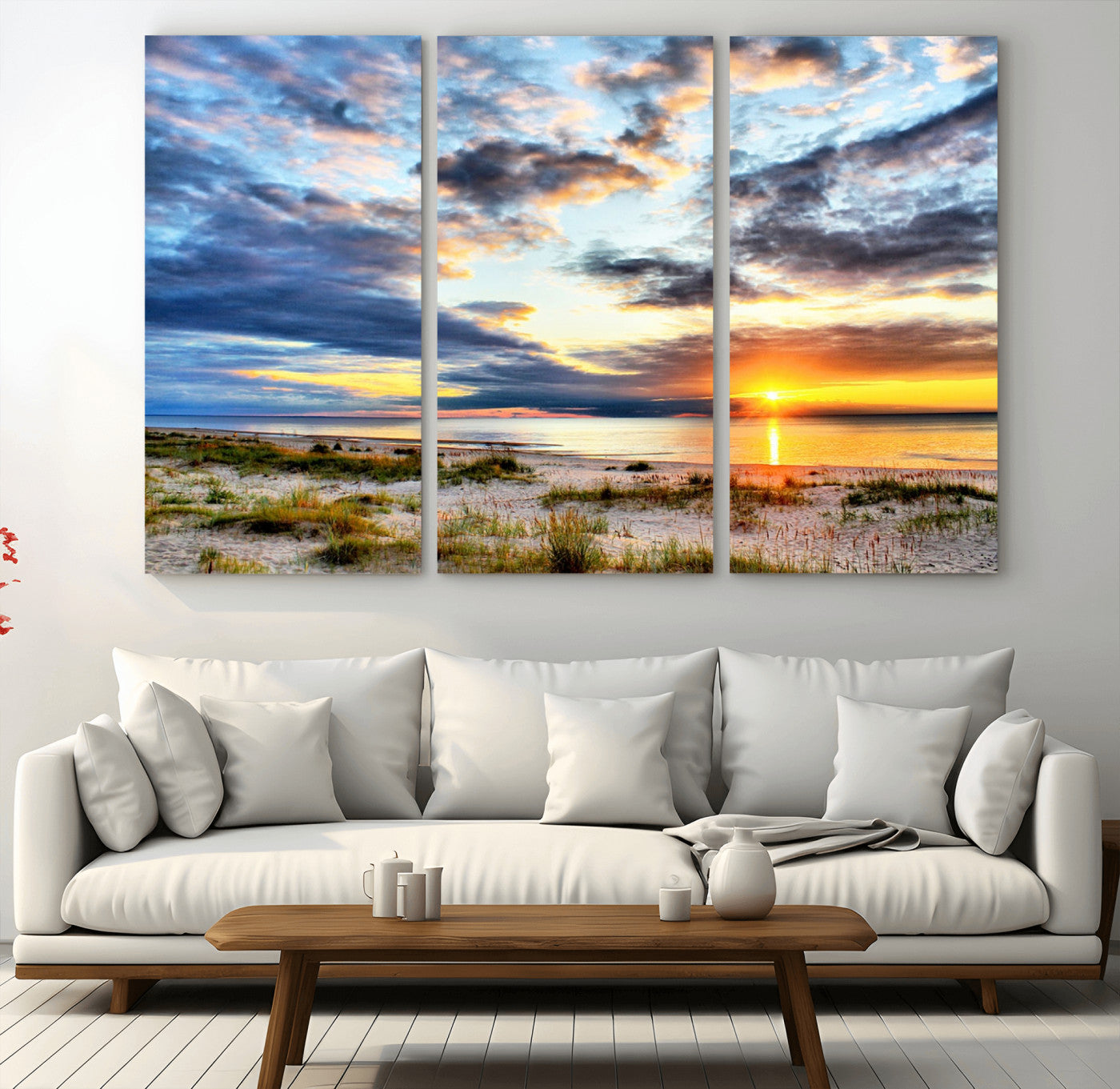 39645-MGV-CV-36X24-Golden Beach Sunset Wall Art – Serene Ocean Horizon Canvas Print, Coastal Nature Landscape Decor for Living Room, Bedroom or