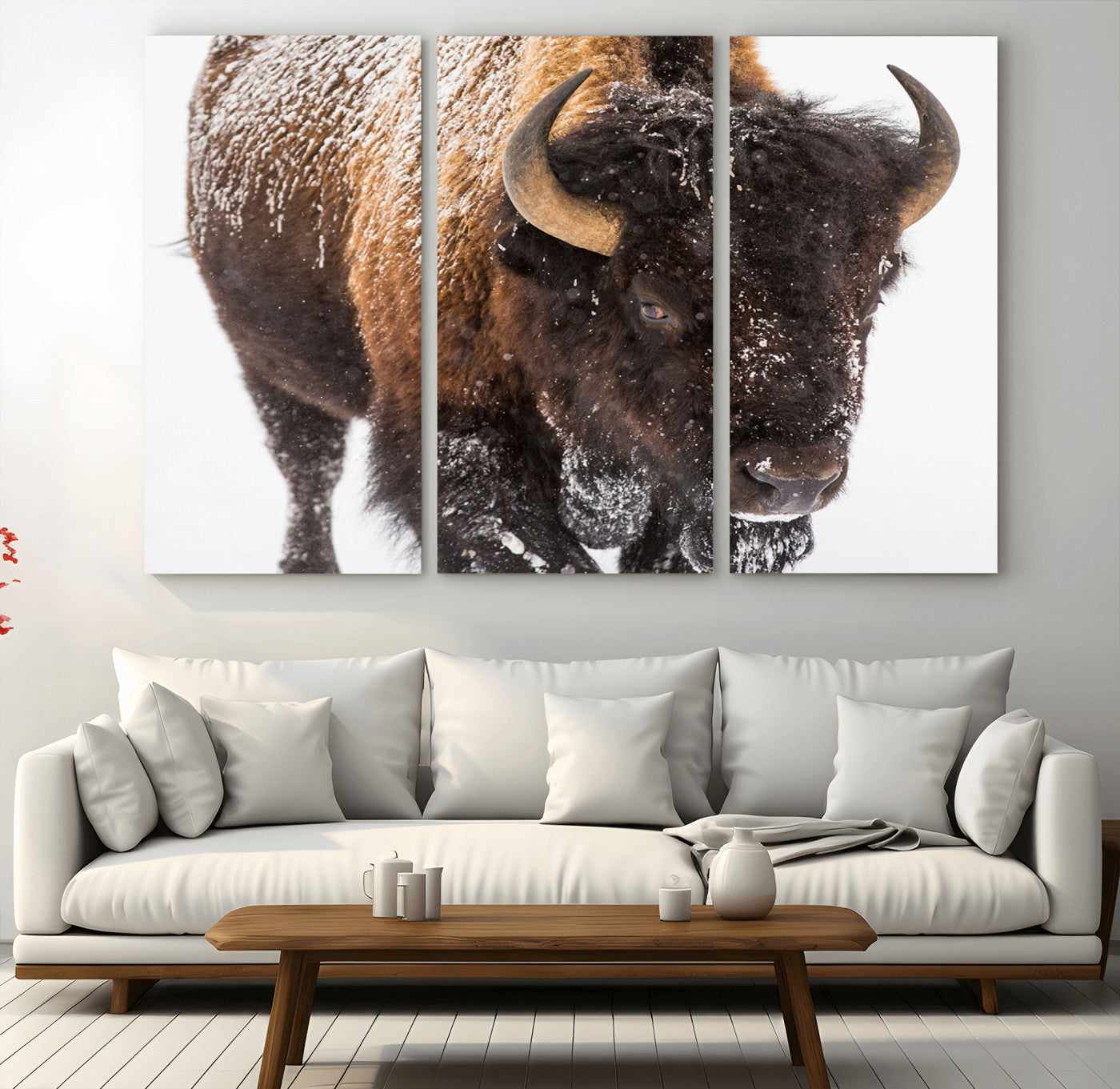 65605-MGV-CV-36X24-Snow Bison Wall Art – Close Up Buffalo Canvas Print, Rustic Western Wildlife Photography, Farmhouse Cabin Lodge Decor for Living