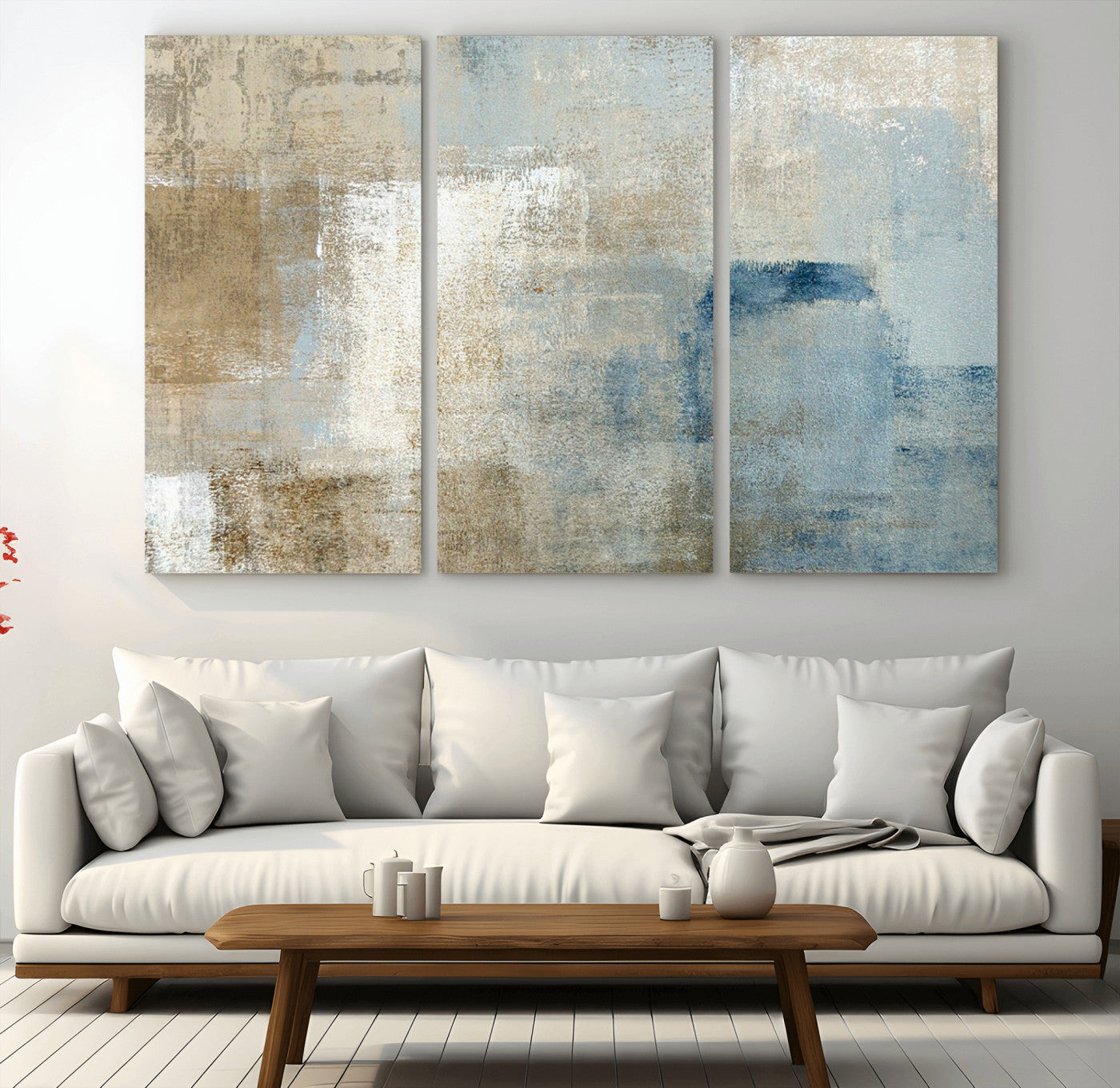 38126-MGV-CV-36X24-Neutral Abstract Wall Art – Modern Beige and Blue Canvas Print and Minimalist Textured Painting for Living Room, Bedroom or Office