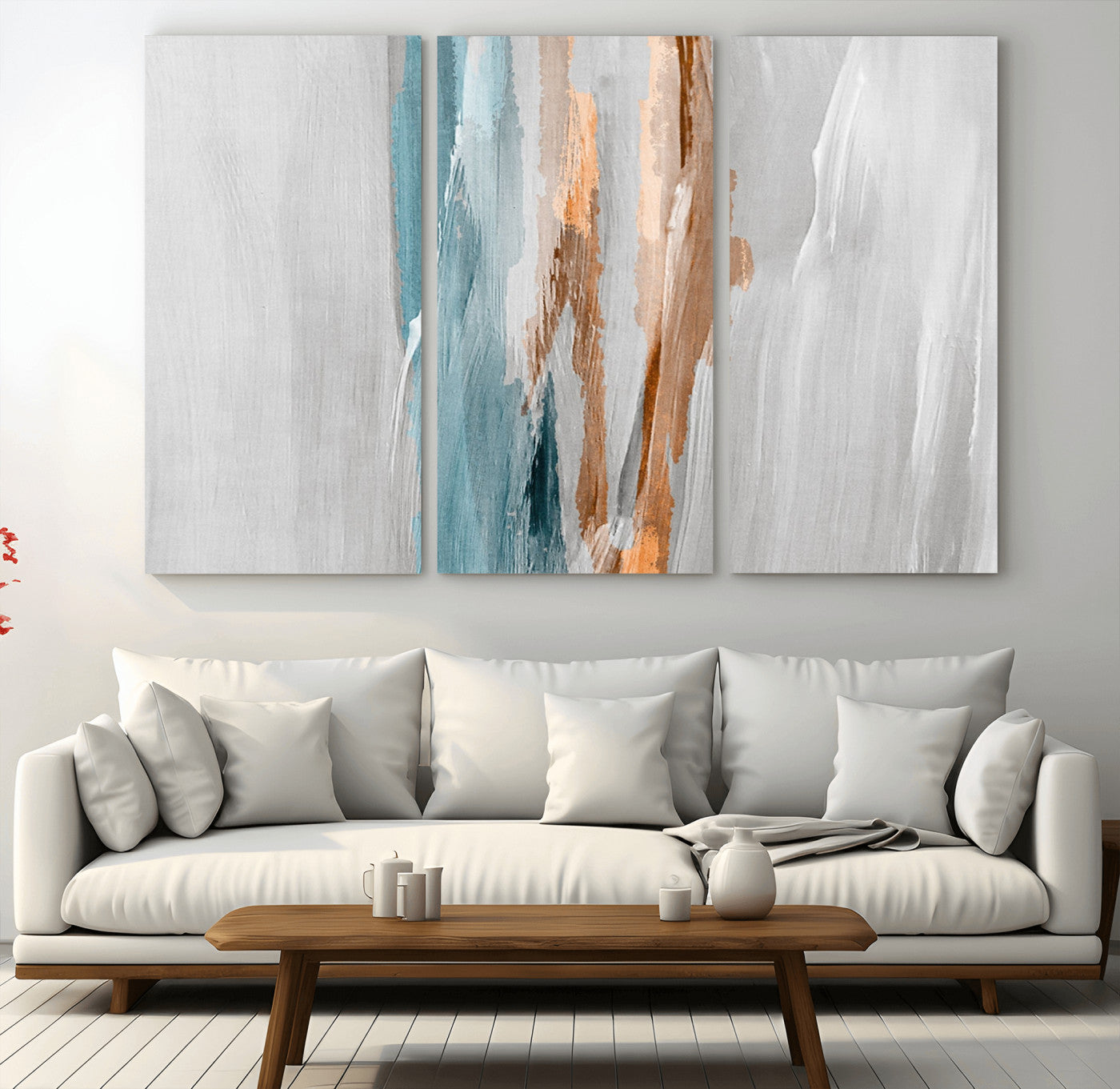 66154-MGV-CV-36X24-Abstract Brushstroke Wall Art – Modern Teal and Gold Canvas Print, Minimalist Contemporary Painting for Living Room, Bedroom, or