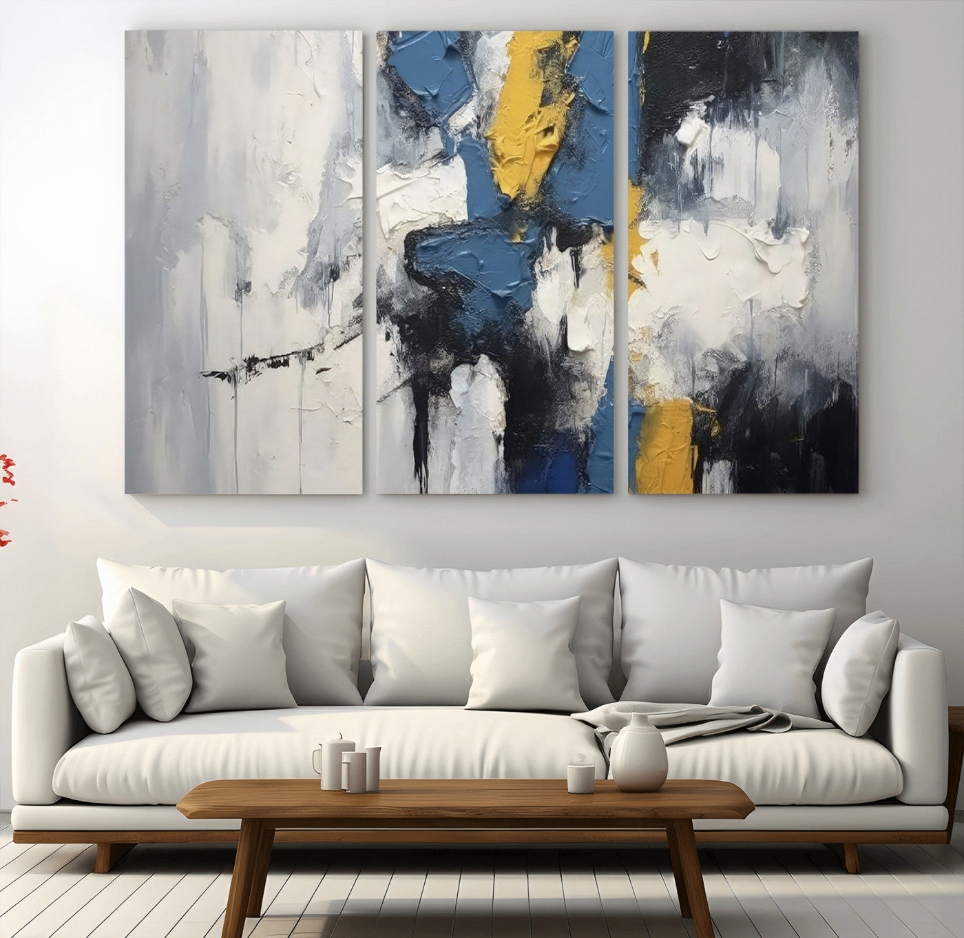 63850-MGV-CV-36X24-Abstract Blue and Yellow Wall Art – Modern Textured Canvas Painting, Bold Contemporary Artwork for Living Room, Bedroom or Office