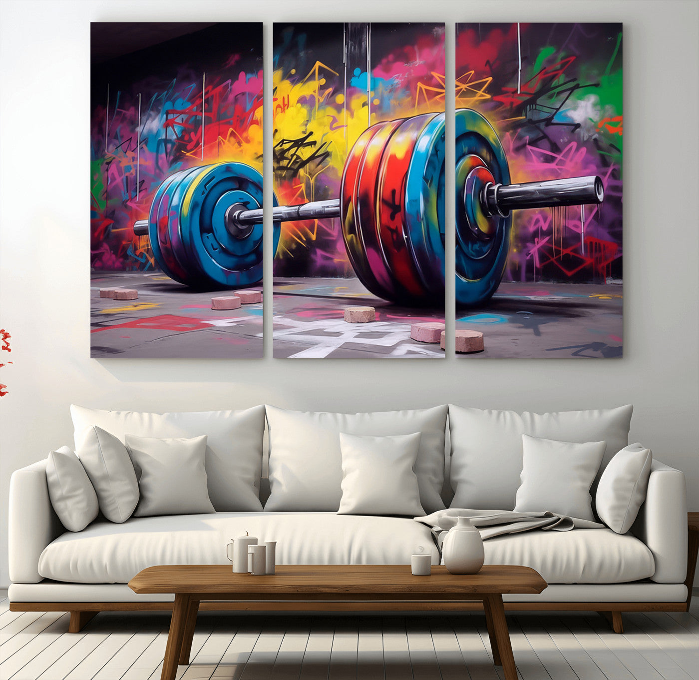 13549-MGV-CV-36X24-Graffiti Gym Wall Art Canvas Print, Framed Graffiti Barbell Art Picture Print, Weightlifting Perfect Fitness Studio Decor Artwork