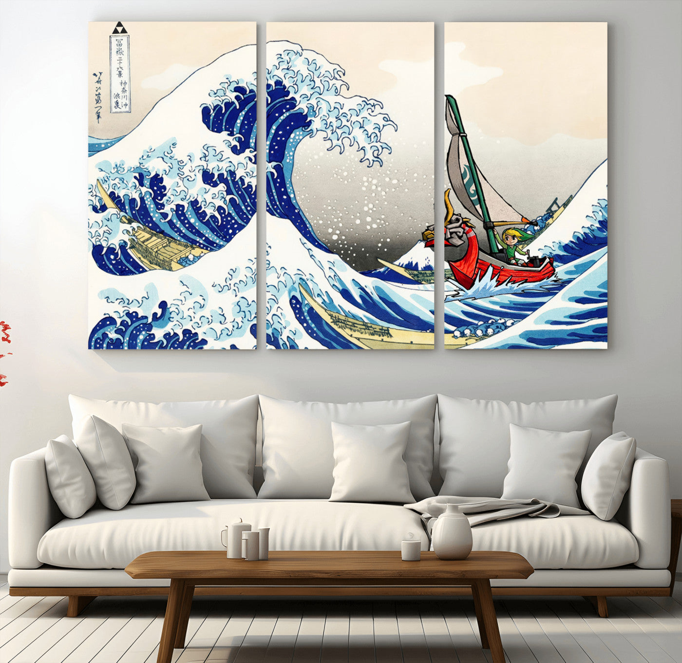 19450-MGV-CV-36X24-Great Wave Adventure Wall Art – Japanese Style Ocean Canvas Print, Fantasy Sailing Decor for Living Room, Bedroom or Office