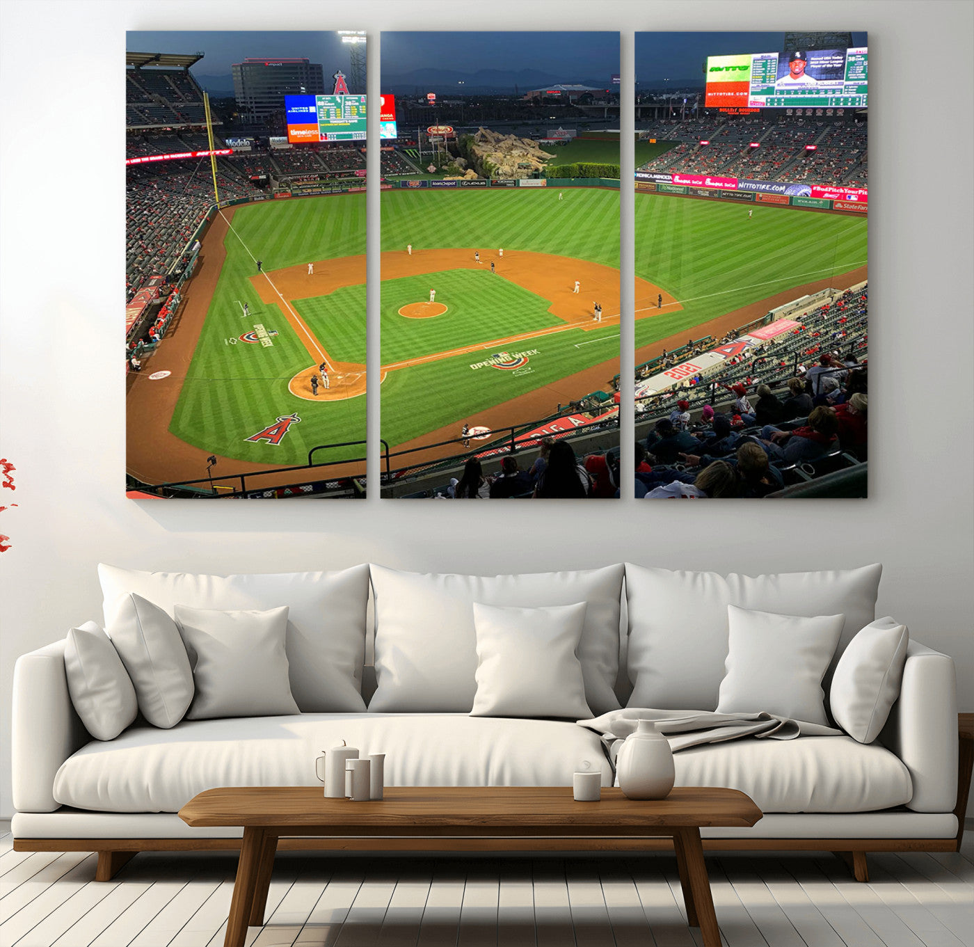 93707-MGV-CV-36X24-Los Angeles Stadium Wall Art Canvas Print, Framed Angel Stadium Field Art Picture Print, Anaheim Stadium Perfect Sports Room Decor