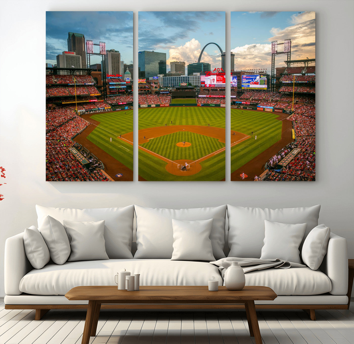 91908-MGV-CV-36X24-Baseball Stadium Wall Art – Canvas Print Game Day Field City Skyline Iconic Arch Scene Sports Photography, Decor for Game Room,