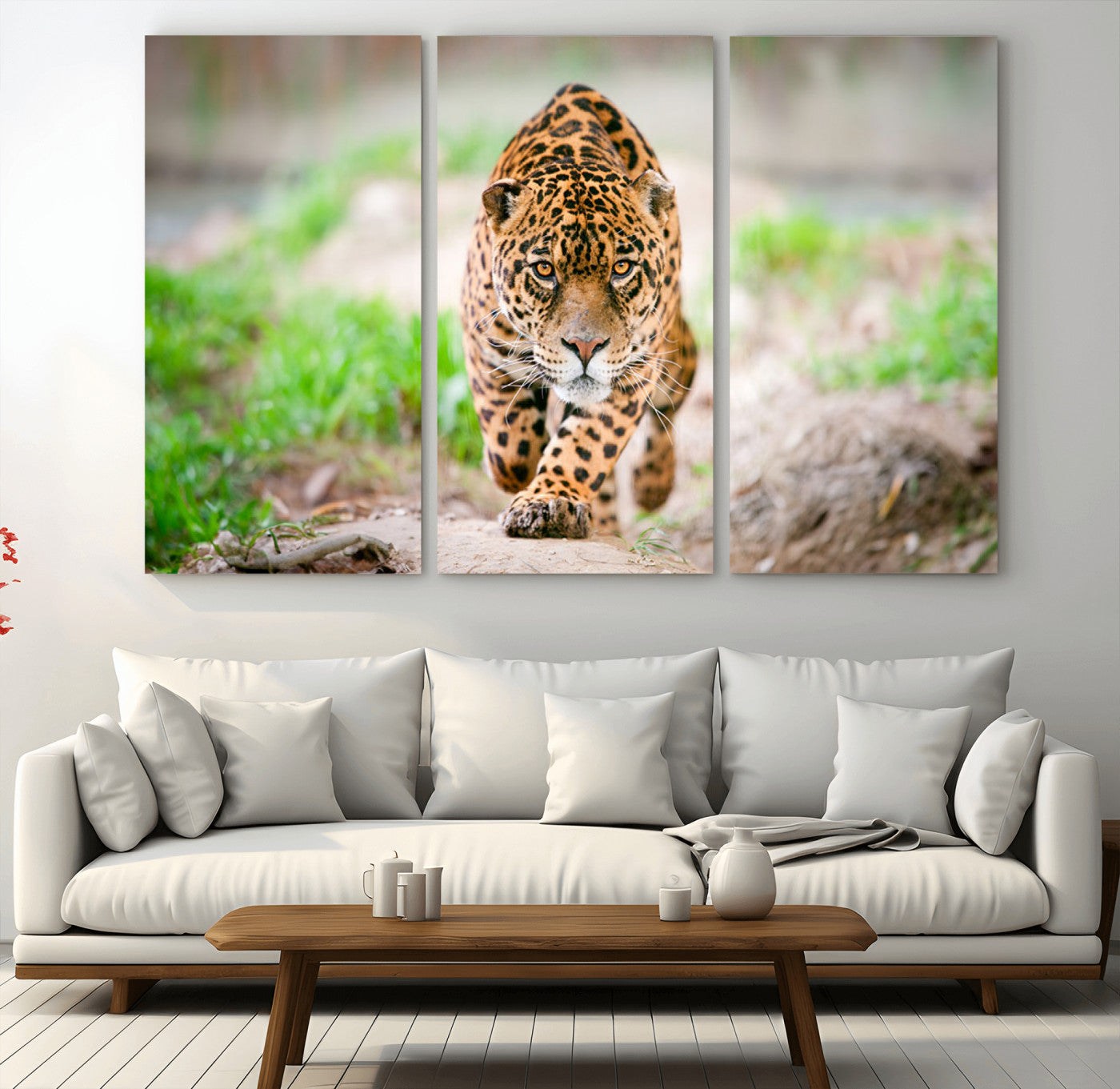 75066-MGV-CV-36X24-Leopard Wall Art Canvas Print, Framed Wild Animal Art Picture Print, Blue Eye Leopard Perfect Wild Minimal Decor Artwork