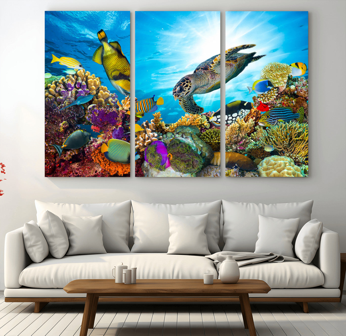 44772-MGV-CV-36X24-Underwater Sea Turtle Wall Art – Vibrant Coral Reef and Tropical Fish Canvas Print, Ocean Marine Life Decor for Living Room,