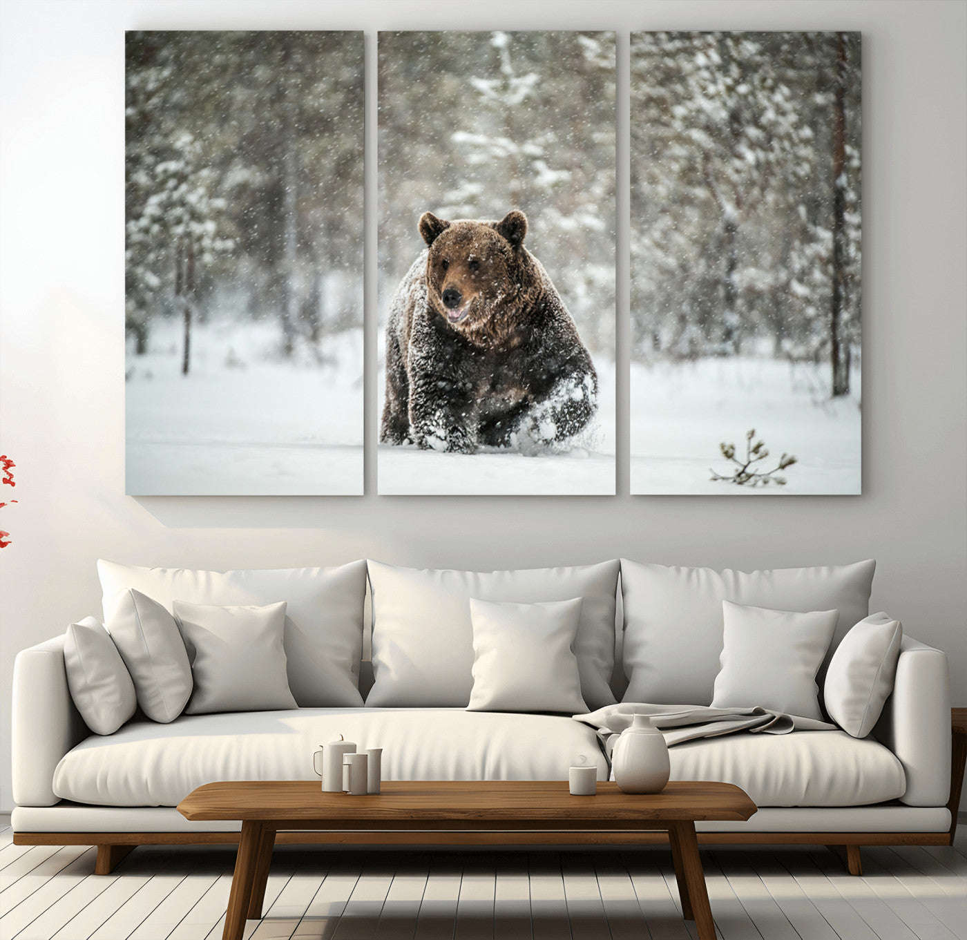 43350-MGV-CV-36X24-Wild Bear in Snow Wall Art – Majestic Wildlife Photography Print, Winter Forest Nature Decor for Cabin, Lodge, Rustic Home,