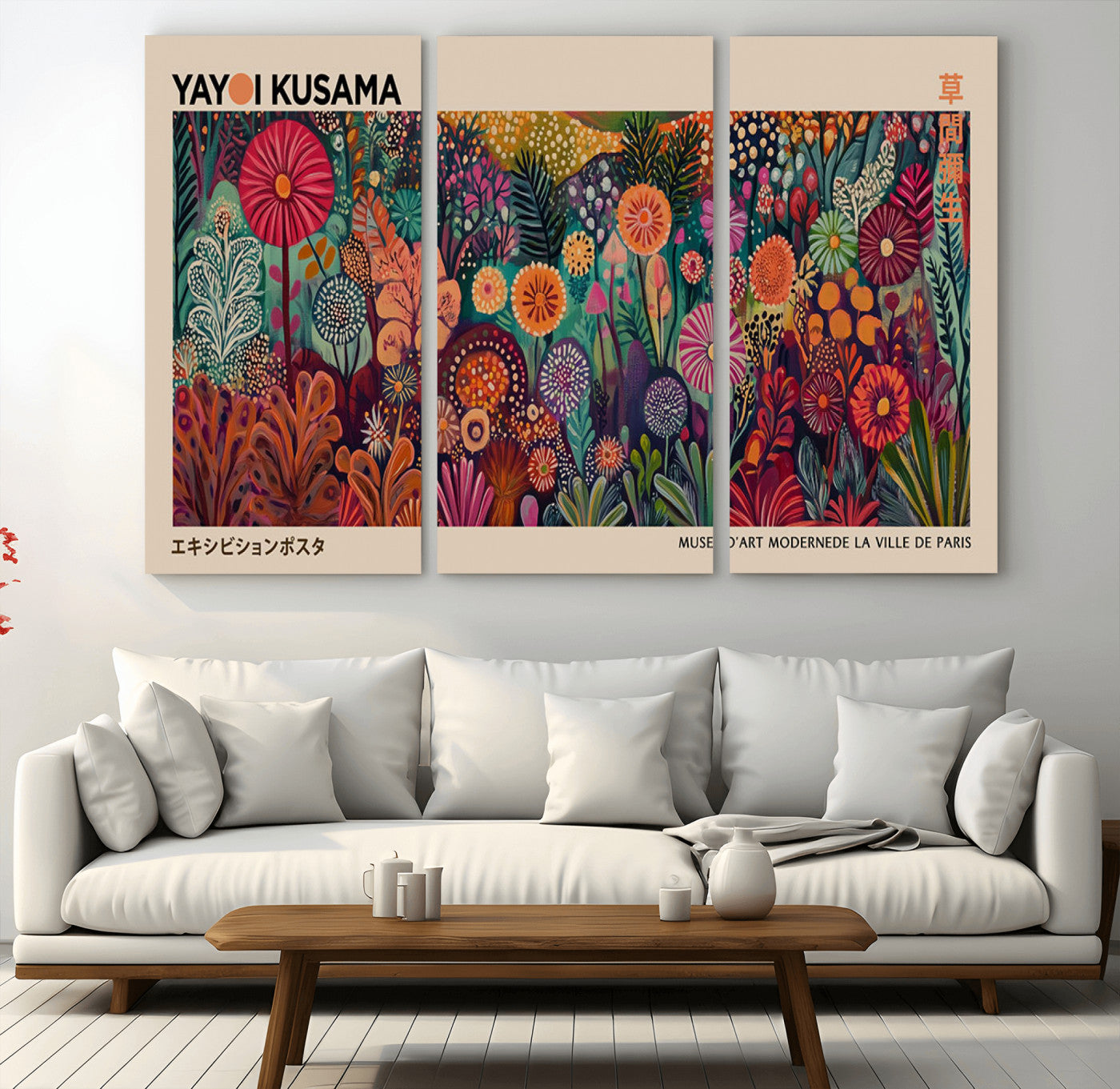 51280-MGV-CV-36X24-Abstract Yayoi Kusama Wall Art Canvas Print, Framed Japanese Wabi Sabi Art Picture Print, Yayoi Kusama Perfect Abstract Modern