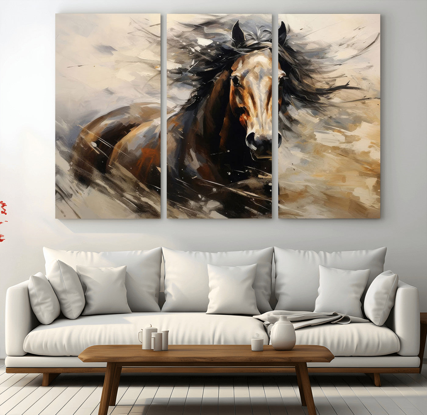 53001-MGV-CV-36X24-Wild Horse Wall Art – Majestic Stallion Canvas Print with Flowing Mane, Rustic Western Style Painting for Living Room, Office or