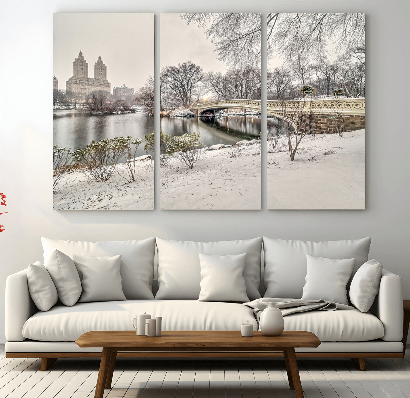 60292-MGV-CV-36X24-Central Park Winter Wall Art – Snowy Bow Bridge Canvas Print, Scenic New York City Landscape Photography for Living Room, Bedroom