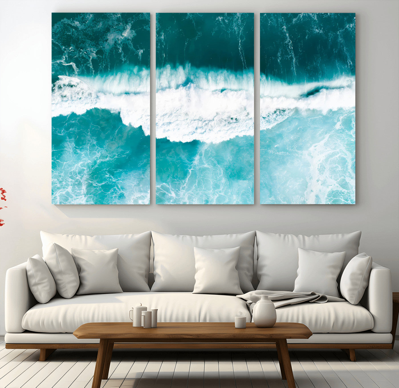 23828594-MGV-CV-36X24-Aerial Waves Wall Art Canvas Print, Framed Ocean Break Art Picture Print, Sea Foam Perfect Tropical Coastal Decor Artwork