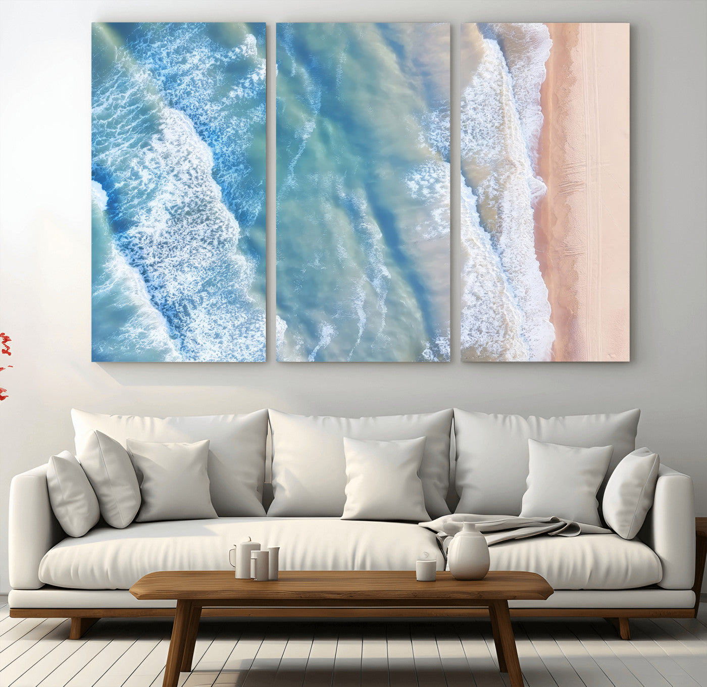 17641845-MGV-CV-36X24-Aerial Ocean Wall Art Canvas Print, Framed Blue Waves Art Picture Print, Sandy Shoreline Perfect Modern Coastal Decor Artwork